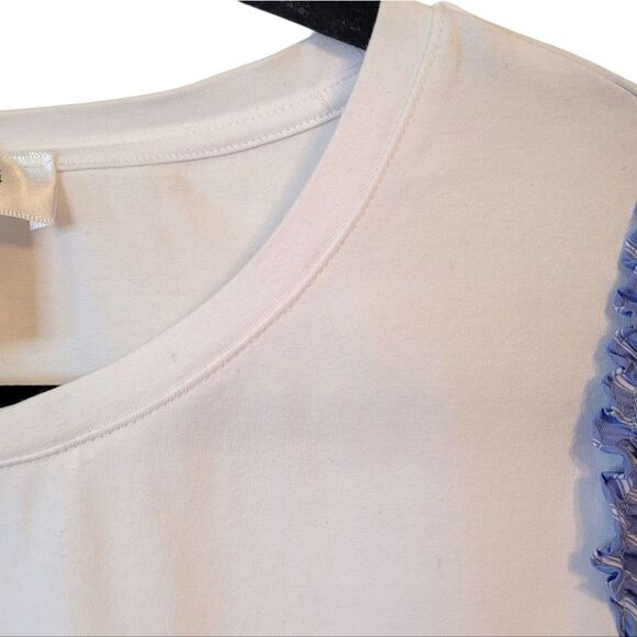 Bailey 44 Women's White And Blue Puff Sleeve Blouse Size US L - Picture 5 of 6